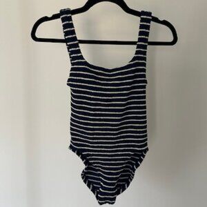 Hunza G Square Neck One Piece Navy & White Stripe